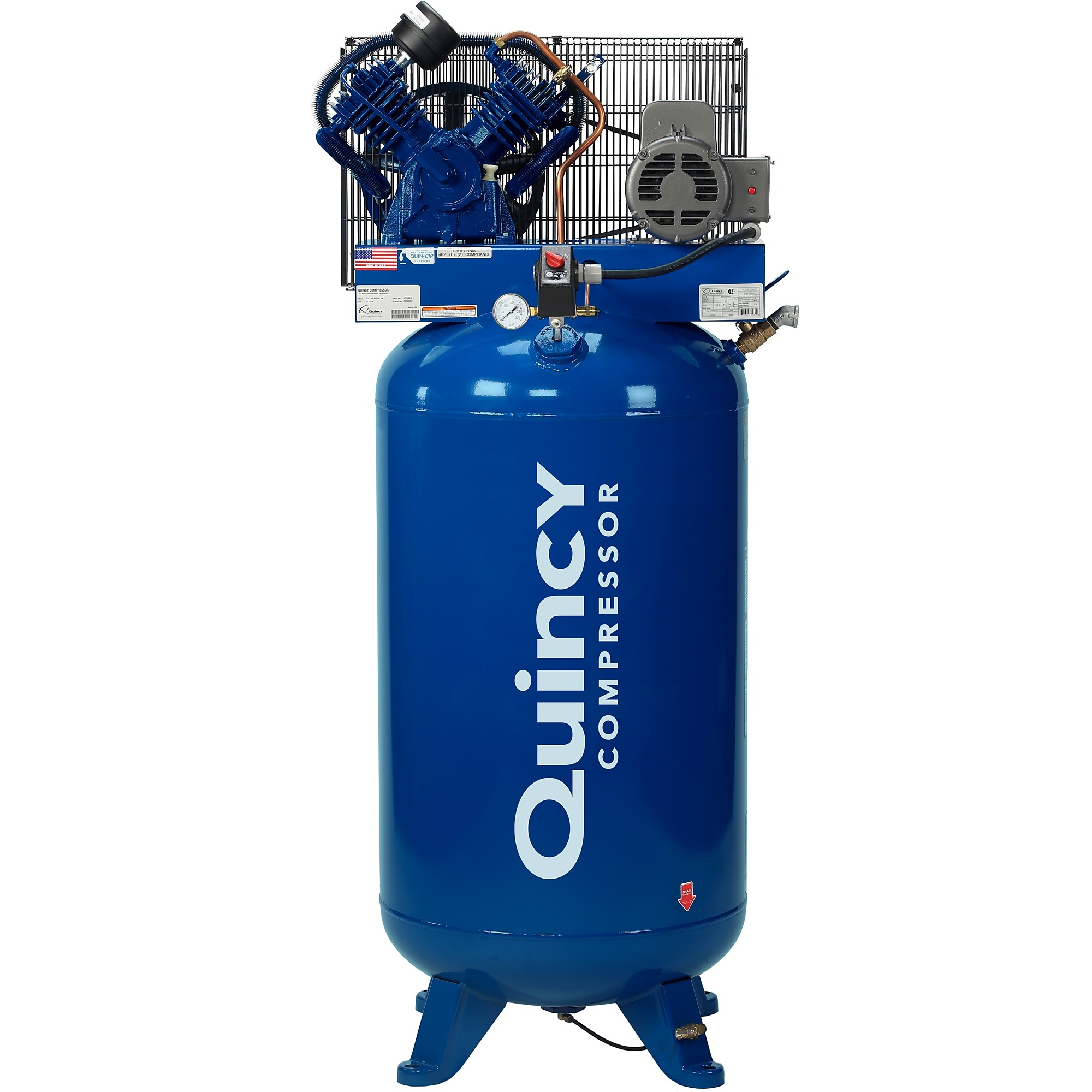 Quincy Compressor, QT-54 80G 230V V Air Comp, Horsepower 5 HP, Air Tank Size 80 Gal, Volts 230 Model # 2V41C80VC